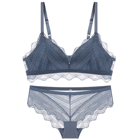 Set Reggiseno E Mutandine In Pizzo Francese Donna Sexy Senza Ferretto Coppa A Triangolo Bralette Cotone Sottile Intimo