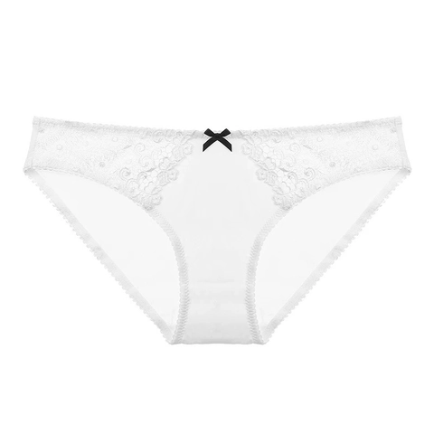 Mutandine Sexy da Donna in Pizzo Ricamate a Vita Bassa in Mesh Setoso con Fiocco Cavallo in Cotone Comodo Taglie Forti