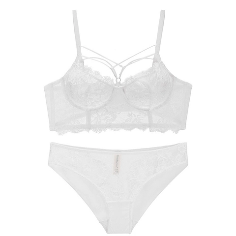 Mujer Sexy Floral Encaje Sujetador Y Braguita Entrecruzado Correas Aro Malla Bralette Ropa Interior Lingerie Sujetador Y Braguita