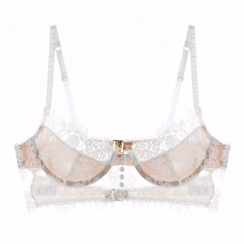 Sujetador de Encaje de Pestañas Ultrafino Sexy Estilo Francés para Mujer Malla Floral Transpirable Bralette Espalda Aire