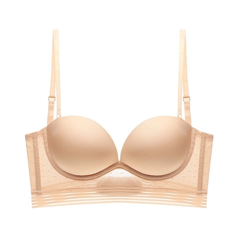 Reggiseno Push Up Senza Cuciture Per Donna Sexy Schiena A U Scollo Profondo Lingerie Senza Ferretto Pizzo Mesh Pois Spalline Regolabili Intimo