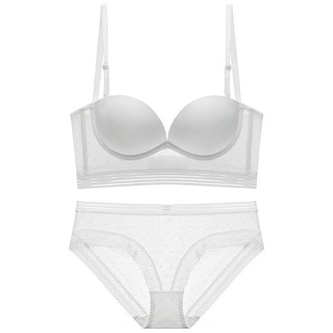 Conjunto de Sujetador y Bragas Sin Costuras con Espalda Descubierta para Mujer Sexy Espalda en U Push Up Aro Suave Lingerie de Encaje
