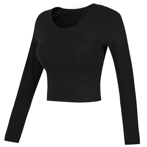 Dames Yoga Cropped Lange Mouw Top Slim Fit Sportshirt Met Borstpads Duimgaten Ademend Fitness Gym Sport Top