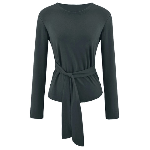 Top da Yoga Donna Manica Lunga Traspirante Maglia Pilates Allenamento Sportiva Casual Larga Girocollo Vita Annodata Fitness