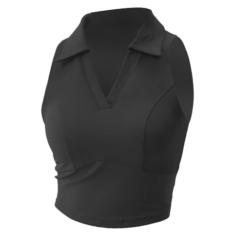 Sujetador Deportivo Ajustado para Mujer con Cuello Polo y Escote en V Chaleco de Yoga Antigolpes Crop Top de Fitness Carrera Tenis
