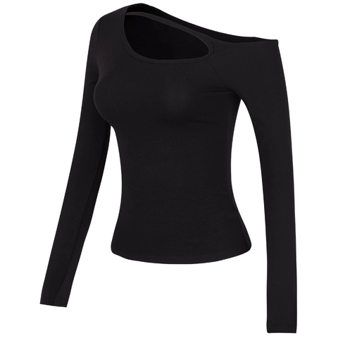 Dames Slim Fit Yoga Top Lange Mouw Asymmetrische Halslijn Met Borstpads Ademend Sport Hardlopen Training Activewear