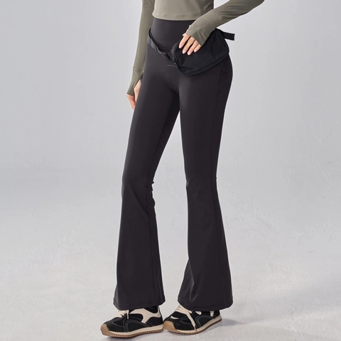 Women's High Waisted Flared Yoga Pants Butt Lifting Slimming Pilates Training Trousers Solid Color Bell Bottom Leggings
