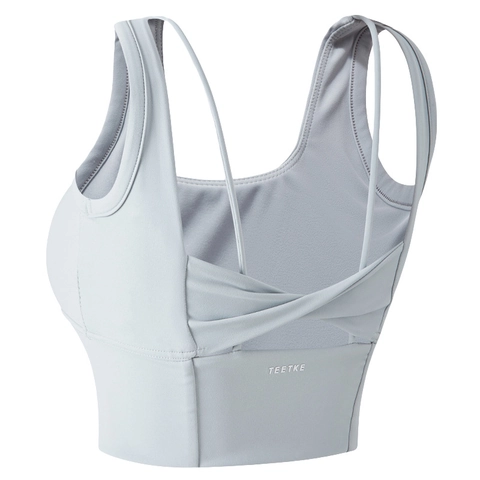 Women Back Twist Cross Straps Sports Bra Padded High Support Yoga Vest Breathable Athletic Gym Fitness Crop Top