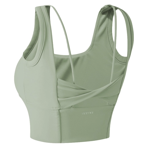 Women Back Twist Cross Straps Sports Bra Padded High Support Yoga Vest Breathable Athletic Gym Fitness Crop Top