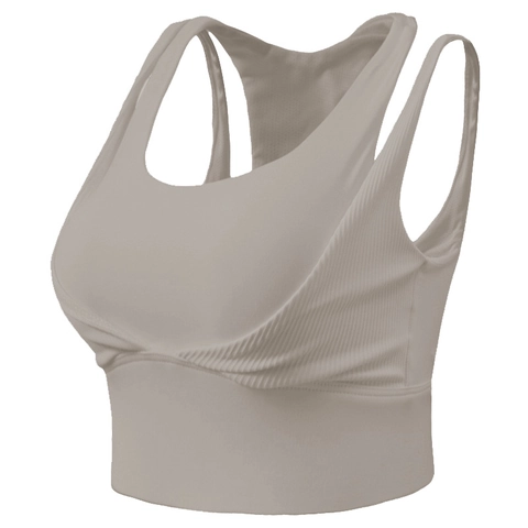 Sujetador Deportivo Antigolpes para Mujer Acanalado Yoga Crop Top Espalda Nadadora Fitness Sujetador Con Almohadillas Extraíbles Estilo Push Up