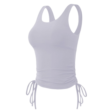Women's Padded Sports Tank Top With Side Drawstring Ruched Racerback Slim Fit Breathable Nylon Yoga Fitness Workout Top
