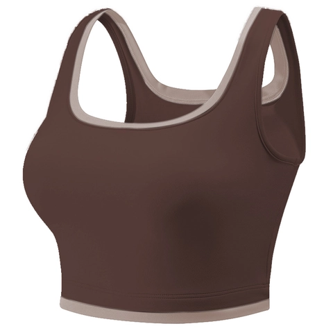Sujetador Deportivo para Mujer Bloque de Color Escote Cuadrado Soporte Alto Chaleco de Yoga Antivibración Push Up Top de Fitness Sin Mangas