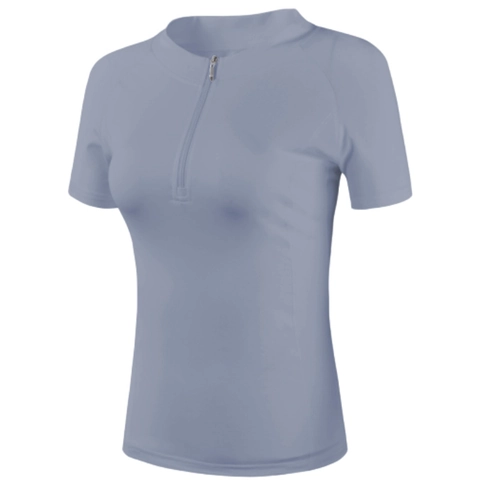 Maglietta Sportiva da Donna Con Mezza Zip Manica Corta Aderente Asciugatura Rapida Yoga Corsa Fitness Allenamento Top Collo Alto