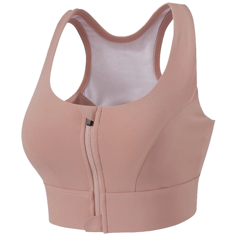 Sujetador Deportivo de Alto Impacto para Mujer Cremallera Frontal Antichoque Push Up Espalda Nadadora Malla Transpirable Yoga