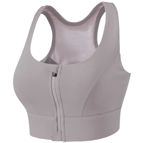 Sujetador Deportivo de Alto Impacto para Mujer Cremallera Frontal Antichoque Push Up Espalda Nadadora Malla Transpirable Yoga