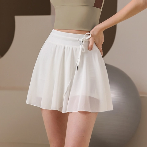 Dames Hoge Taille Tennis Skort Geplooid Hardlopen Sportrok Met Trekkoord Anti Blootstelling Ademend Mesh Sportonderkant