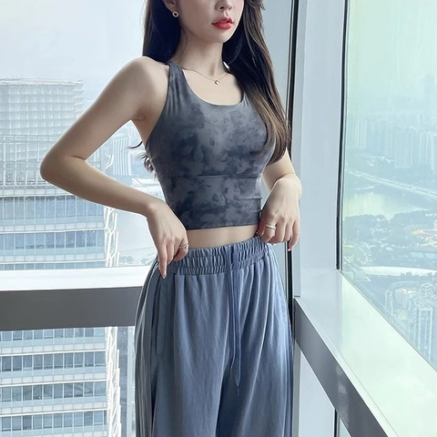 Dames Tie-dye Sportbeha Schokbestendig Gekruiste Rug Opengewerkt Yoga Fitness Hardlopen Workout Gewatteerde Gym Tank Top