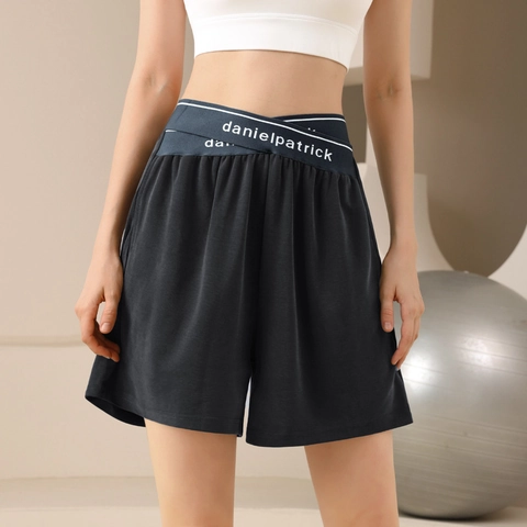 Pantaloncini Sportivi a Vita Alta da Donna Asciugatura Rapida Incrociati Yoga Running con Tasche Larghi Casual Fitness