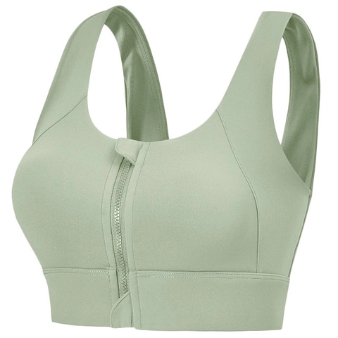 Women High Intensity Sports Bra Front Zipper Shockproof Wireless Wide Straps Breathable Yoga Running Fitness Vest Top
