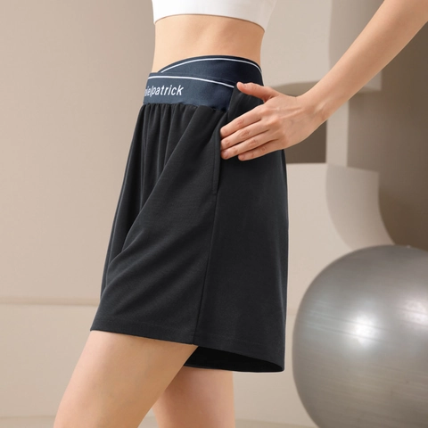 Pantaloncini Sportivi a Vita Alta da Donna Asciugatura Rapida Incrociati Yoga Running con Tasche Larghi Casual Fitness