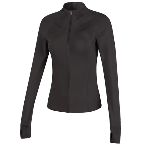 Veste de Yoga Coupe Ajustée pour Femmes Manches Longues Course Veste de Sport Avec Passe-pouces Col Montant Fermeture Éclair