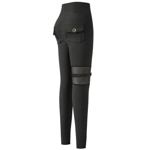 Pantaloni de Yoga Cargo de Cintura Alta para Mujer Empalme de Malla Leggings de Levantamiento de Glúteos con Bolsillos Deporte Fitness