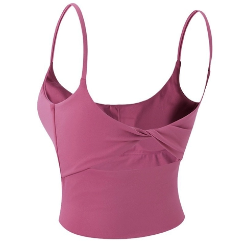 Sujetador Deportivo para Mujer con Espalda Torsada Tirantes Finos Top Corto de Yoga Fitness Gimnasio Color Sólido