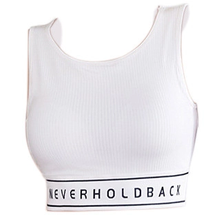 Damen Rippenstrick Sport-BH Hohe Belastung Kabellos Yoga Weste Buchstabendruck Crop Top Workout Fitness Tank Top