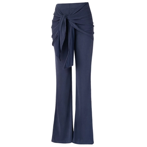 Damen Yoga Schlaghose Mit Hoher Taille Gefälschter Zweiteiler Schnürung Vorne Slim Pilates Sport Leggings Schlaghose