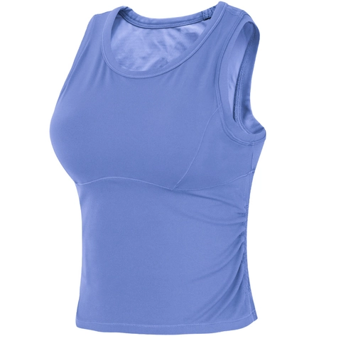 Women Sports Vest With Integrated Cup Padded Ruched Side Yoga Top Slim Fit Breathable Workout Pilates Sleeveless Tank Top