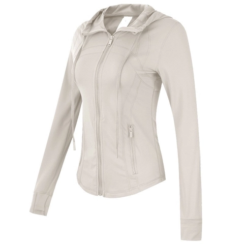 Women Slim Fit Hooded Sports Jacket Thumbholes Full Zip Fast Dry Yoga Workout Running Coat 75 Nylon 25 Spandex