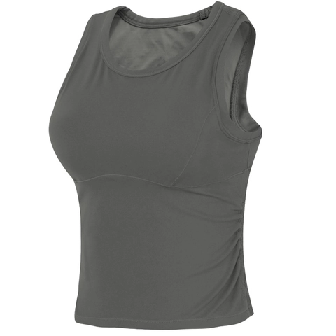 Women Sports Vest With Integrated Cup Padded Ruched Side Yoga Top Slim Fit Breathable Workout Pilates Sleeveless Tank Top