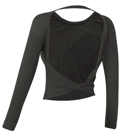 Top da Yoga Sexy Schiena Scoperta Donna Con Imbottiture Manica Lunga Slim Fit Nodo Incrociato Maglietta Fitness Palestra