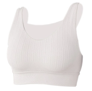 Damen Überkreuzter Rücken Yoga Sport BH Gerippt Nahtlos Gepolstert Fitness Training BH Mit Rückenschnalle Feste Gurte Top