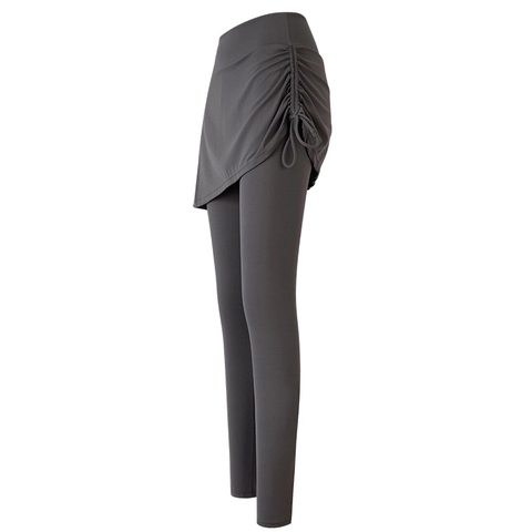 Damen High Waist Yoga Skort Leggings Bauchkontrolle Fake Two Piece Sportrock Hose Mit Gerafftem Seitlichem Kordelzug Activewear