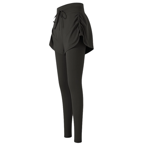 Pantaloni Sportivi da Donna Finto Due Pezzi a Vita Alta Traspiranti Leggings da Yoga Fitness Corsa Con Coulisse e Arricciature