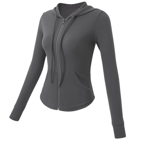 Damen Slim Fit Yoga Jacke Mit Kapuze Langarm Reißverschluss Laufen Fitness Sport Außenbekleidung Leichte Hoodies Mit Taschen