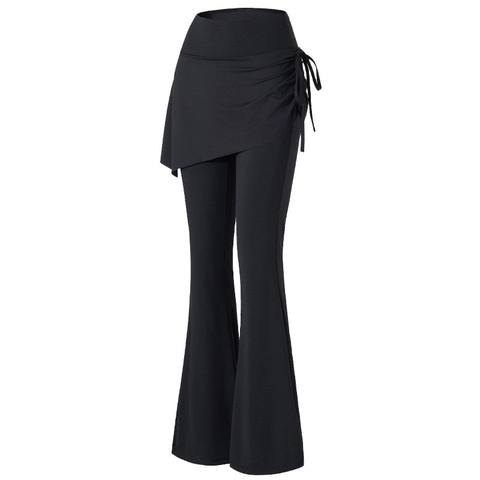 Damen Hohe Taille Fake Zweiteiler Yogahose Schlaghose Leggings Mit Kordelzug Gerafftem Rock Sport Fitness Athletic Hose