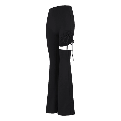 Women High Waist Flare Yoga Pants Unique Cutout Drawstring Detail Lifting Bootcut Fitness Leggings Sport Trousers