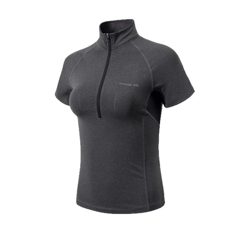 Camiseta Deportiva Ajustada para Mujer Media Cremallera Cuello Alto Top de Correr Secado Rápido Fitness Entrenamiento Manga Corta Yoga
