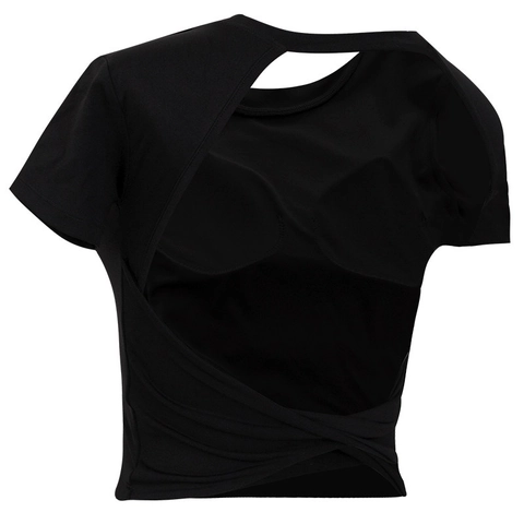 Camiseta de Yoga con Espalda Descubierta para Mujer con Sujetador Integrado Top Deportivo de Manga Corta
