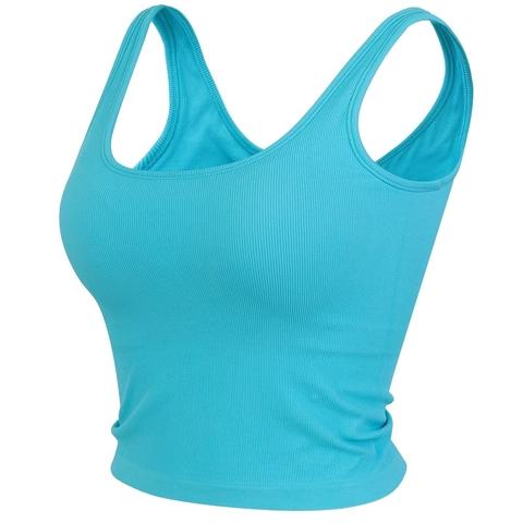 Dames Geribbelde Sportbeha Sneldrogende Yoga Tanktop Mouwloos Fitness Hardlopen Crop Top Met Uitneembare Pads