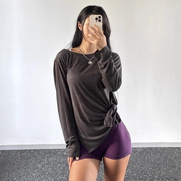 Women Casual Loose Yoga T-Shirt Long Sleeve Breathable Workout Cover Up Side Slit Sporty Skin Friendly Gym Apparel Top