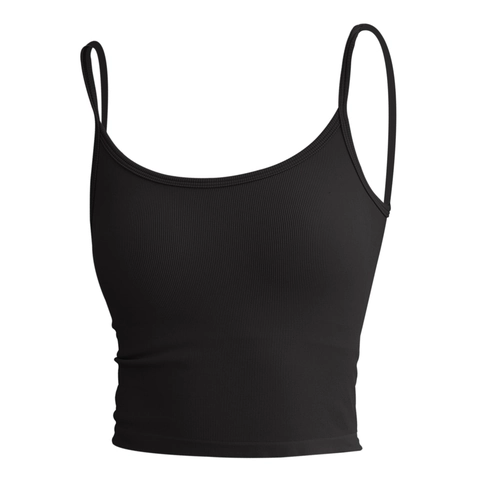 Camiseta Tirantes Yoga Acanalada para Mujer Sujetador Deportivo Acolchado Integrado Crop Top de Nailon para Entrenamiento