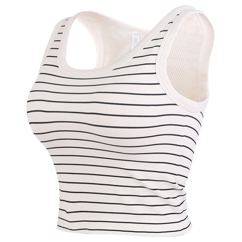 Women Striped Ribbed Sports Vest Breathable Elastic Yoga Crop Top For Fitness Running Gym Activewear Sleeveless Top