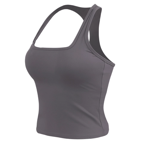 Women's Square Neck Yoga Tank Top Padded Quick-Dry Cropped Sports Vest Sleeveless Workout Shirt For Fitness Pilates