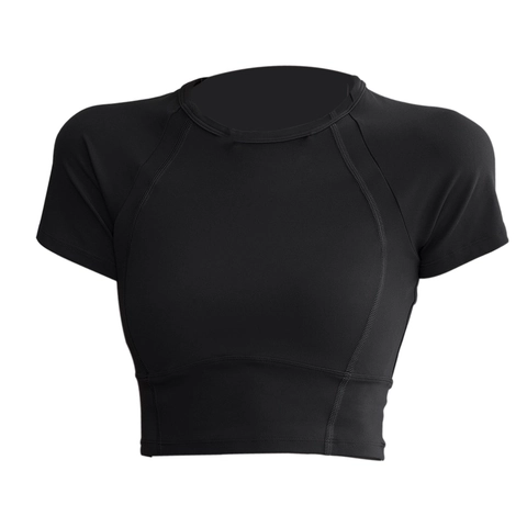 Camiseta de Yoga Ajustada para Mujer Con Almohadillas Manga Corta Crop Top Ropa Deportiva Transpirable de Secado Rápido