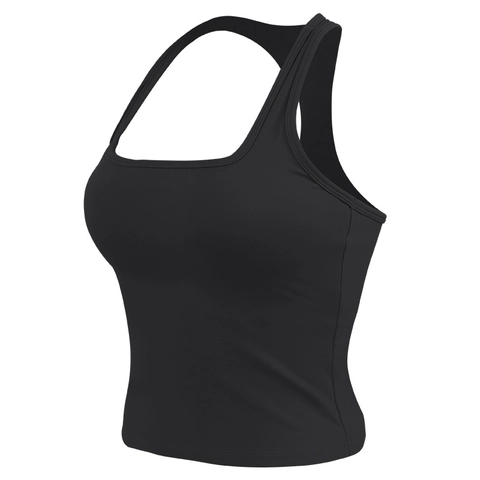 Women's Square Neck Yoga Tank Top Padded Quick-Dry Cropped Sports Vest Sleeveless Workout Shirt For Fitness Pilates