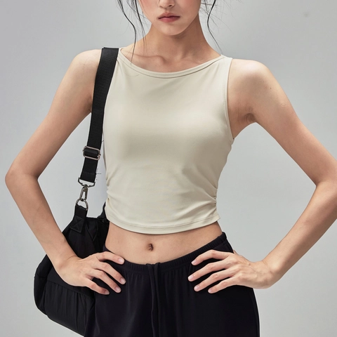 Women's Ruched Side Workout Tank Top With Chest Pad High Elastic Sleeveless Yoga Vest For Running Fitness Gym Sportswear