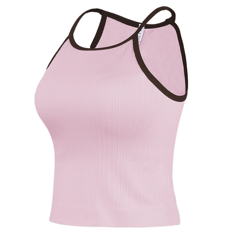 Gilet de Yoga pour Femme avec Bordure Contrastée Crop Top Nervuré Avec Coussinets Nylon Élasthanne Soutien-Gorge de Sport pour Pilates Gym Fitness Été